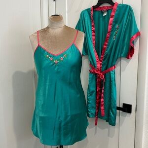 Y2K Vintage Bay Studio Intimates floral Satin Chemise and Robe set |Size Medium